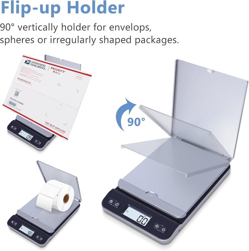 QP Shipping Scale, 86lb/0.1oz High Accuracy Digital Postal Scale for Packages, Hold/Tare Function, Backlit LCD Display, Flip-up Holder, Postage Scale, Mail Scale, Battery & Tape Measure Included - Image 2